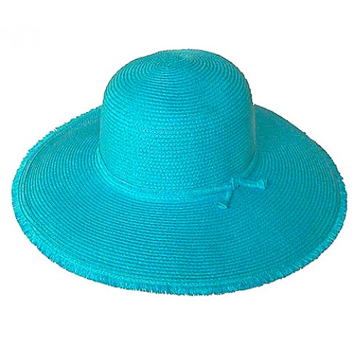 Wide Brim Braided Paper Straw Hat w/ Frill - TQ Blue - HT-ST255BL Wide Brim Braided Paper Straw Hat w/ Frill - TQ Blue - HT-ST255BL
